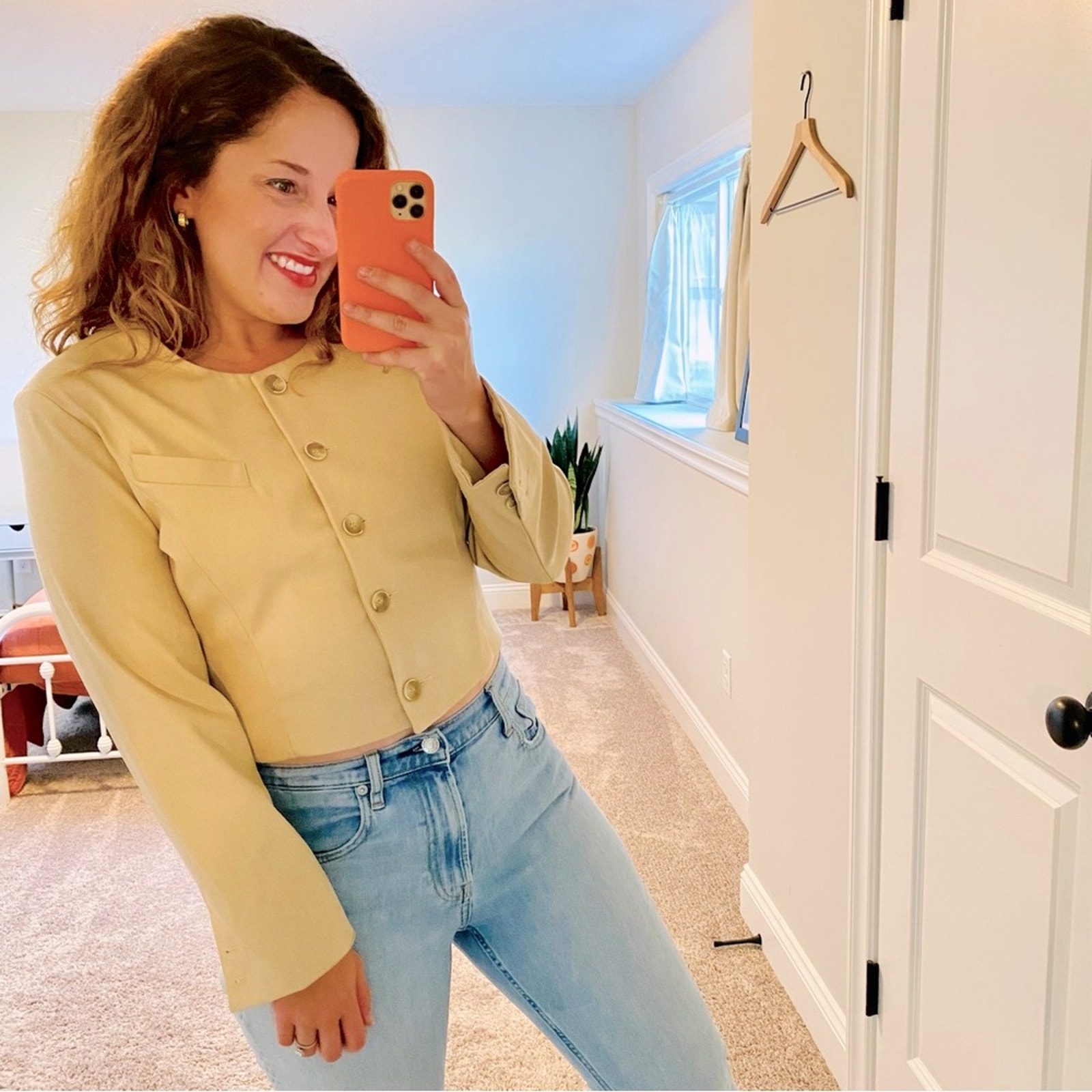 Comete Tan Neutral Cropped Button Front Blazer Jacket Xs